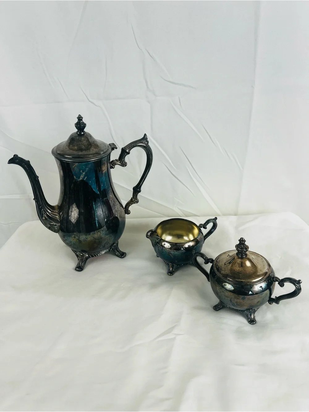 ornate 4 piece silver plated tea coffee set details International Silver Company